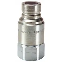 Steel-bodied quick-connect coupling plug for hydraulic systems, enabling rapid connection and disconnection of fluid lines. Features a 3/4"-14 thread size and a maximum flow rate of 45.42 lpm. Suitable for mobile equipment, industrial machinery, and fluid power applications