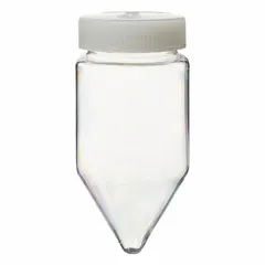 This 175 mL centrifuge bottle is made of clear, colorless polystyrene with a 61.5 mm body diameter. It includes a colorless HDPE closure. Used in laboratory centrifuges for separating and pelleting samples in biological, chemical, and clinical applications.