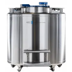 Stainless steel cryogenic storage system with 5 ft overall diameter. Includes LN2 Measuring Rod. Used for preserving biological samples and temperature-sensitive materials at ultra-low temperatures in laboratory and biobank settings.