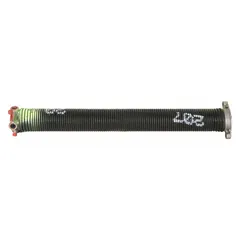 Steel torsion spring with 0.218 in wire diameter, 2 13/32 in outside diameter, and 180° deflection angle. Right-hand wind direction with closed drawbar ends. Used in counterbalance systems for lifting and lowering doors or similar applications requiring rotational energy storage and release.