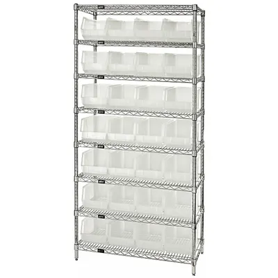 QUANTUM STORAGE SYSTEMS Bin Shelving: 36 in x 24 in x 74 in, 1 Sided, 28 Bins, Open - Wire Stationary Bin Shelving with Open-Front Bins