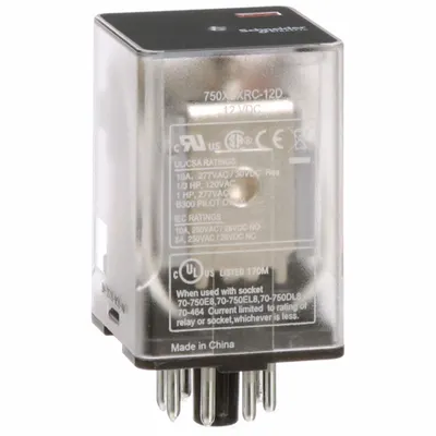 SCHNEIDER General Purpose Relay: Socket Mounted, 10 A Current Rating, 12V DC, DPDT - Socket-Mounted Relays