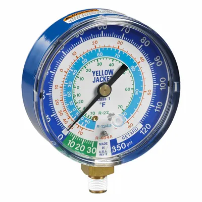 YELLOW JACKET Low Side Gauge: Low Side Gauge, 0 psi to 120 psi, Non-Liquid Filled - Analog Low Side Compound Pressure Gauges