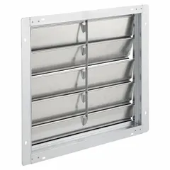 23"H-W 6"L Aluminum Wall Backdraft Dampr: For 20 in Fan, Single Panel, 23 in H, 23 in W, 2 1/4 in D. Key specifications — Airflow Direction: Horizontal; Blade Type: Flat Blade; Brand: DAYTON; Maximum Air Velocity: 2000 fpm; Mounting Position: Vertical.