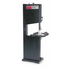 This vertical band saw is designed for wood-cutting applications requiring precise curves and straight cuts. It operates at two speeds (2,000 and 2,800 SFPM) and features an 11-inch throat depth with a 45° tilting capacity. Powered by 120/240V AC, it is suited for furniture making, cabinetry, and general fabrication.