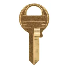 Brass key blank for K1 keyway padlocks. Unfinished, 4-pin configuration. Used for duplicating keys in access control and security applications.