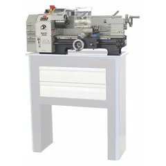 This belt-drive lathe has an 8" swing over bed and 12" between centers. It is powered by a 7/8 hp, 115V AC motor with variable speed control. The spindle taper is MT3 and the tailstock taper is MT2. Suitable for precision turning, facing, and boring of metal and plastic workpieces in industrial maintenance, prototyping, and small-scale production.