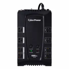 Single-phase line interactive UPS with 685 VA power rating. Accepts 120 V AC input and delivers 120 V AC output via a 5-15P plug. Provides battery backup and automatic voltage regulation for connected equipment such as computers and networking devices.