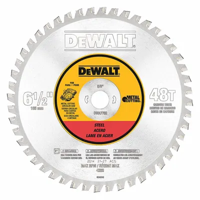 DEWALT Circular Saw Blade: 6 1/2 in Blade Dia., 48 Teeth, 0.06 in Cut Wd, 5/8 in Arbor Size - Steel & General Metal-Cutting Blades
