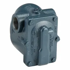 Cast iron C-pattern float and thermostatic steam trap with 1 1/2 in FNPT connection. Maximum capacity 3,100 lb/hr, maximum pressure 175 psi at 377°F. Stainless steel float. Designed for horizontal installation to automatically drain condensate from steam lines while preventing steam loss.