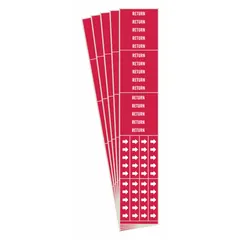 Red background with white 'Return' legend and flow-direction arrows. Each pack contains 5 cards with 3 markers per card. Fits pipe outside diameters of 3/4 in and smaller. Used to identify return piping in industrial systems such as HVAC or process lines.