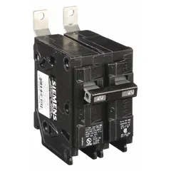 This 2-pole miniature circuit breaker is rated for 20 A at 120/240V AC, single-phase, with a maximum AIR rating of 65kA at 120/240V AC. Designed for bolt-on mounting in P1 panelboards, it provides overcurrent protection for branch circuits in electrical distribution systems.