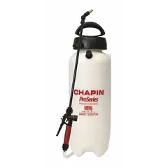 This CHAPIN handheld sprayer features a 3-gallon poly tank compatible with pesticides. It operates at 60 psi with an adjustable nozzle, delivering a maximum spray distance of 25 feet. Suitable for spot treatment in lawn, garden, and agricultural applications.