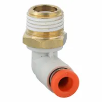 SMC Push-Fit Elbow Fitting: 5/32 in OD x 1/8 in Pipe Size, Push-to-Connect x MNPT, Brass, White (MPN KQ2L03-34AS)