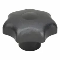 7-arm knob with threaded hole, 63 mm diameter plastic body and steel thread insert. M12 thread size, 18 mm thread length. Used for manual adjustment, clamping, and positioning on machinery and fixtures