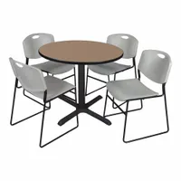 CAIN Cafe/Breakroom Table: Laminate, Oak, 29 in Overall Ht - Max, Circle, Black, 1 in Tabletop Thick (MPN TB42RNDNO44GY)