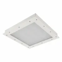 This 2 ft by 2 ft recessed flat panel LED fixture delivers 4,642 lumens at 4000K neutral white, consuming 50 W. It operates on 120 to 277V AC and features a steel housing with a height of 2 7/8 in. Designed for general ambient lighting in commercial and industrial spaces with suspended or drywall ceilings