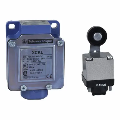 TELEMECANIQUE SENSORS Limit Switch: 70°, Roller Lever, XCKL, 0.24 in Roller Wd - Roller Lever-Arm Limit Switches