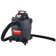 This DAYTON wet/dry vacuum features a plastic tank for general-purpose industrial cleaning. It handles both liquid spills and dry debris, suitable for maintenance tasks in workshops, factories, and construction sites. Includes an 8-foot hose with 2 1/2-inch diameter.