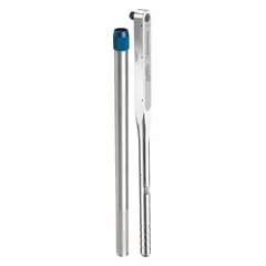 Ratcheting micrometer torque wrench with 3/4 in square drive, adjustable from 520 N-m to 1000 N-m. Dual-scale measurement in foot-pounds and newton-meters. Tether capable for safety at height. Suitable for tightening large fasteners in heavy equipment assembly and maintenance.