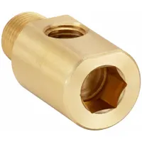 This 90° threaded pipe elbow is designed for high-pressure fluid systems, rated at 1,200 psi maximum operating pressure. It connects pipes of 1/16 in and 1/8 in sizes, with a length of 1 1/4 in. Typical applications include hydraulic, pneumatic, and instrumentation systems where a compact change in flow direction is required