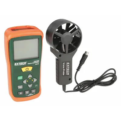 EXTECH Anemometer: 1 fpm Air Velocity Resolution, CFM, Rotating Vane, Air Velocity/Temp - Rotating Vane Air Velocity Meters