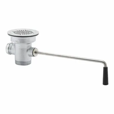 T&S BRASS Drain Assembly: Brass, Chrome, 4 1/2 in Overall Ht, 4 1/2 in Overall Dia - Sink Drains with Lever-Activated Stopper