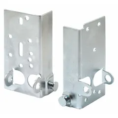 Bottom-mount bracket for garage door rollers, designed to secure the bottom roller to the door section. Accommodates a maximum track size of 2 inches and has an overall length of 5 11/16 inches. Sold as a pair.