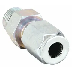 Steel compression fitting from the Ferulok series, featuring a flareless bite-type design for leak-resistant joints. Thread size 3/4-16. Suitable for connecting tubing in hydraulic, pneumatic, and lubrication systems.