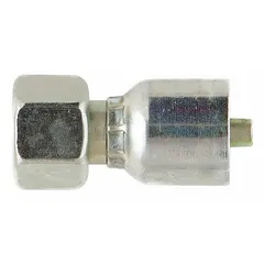Steel straight crimp fitting for -12 dash size hydraulic hoses. Female x genderless configuration with M30-2 metric thread and crimp connection. Used in hydraulic systems to connect hoses to metric ports.