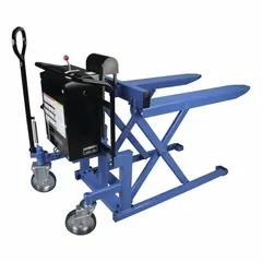BISHAMON Skid Lift: 2,200 lb, Electric, Std Fork, 43 in L x 27 in W Forks, Supported Base (MPN LVE-100WE). Key specifications — Lift Control: Electric; Brand: BISHAMON.