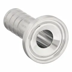 This straight adapter is a 316L stainless steel sanitary tube fitting with 1/2 in OD x 1/2 in OD size and barbed/clamp connection. It conforms to ASME BPE standards for hygienic applications. Used to connect tubing in processing systems requiring cleanability and corrosion resistance.