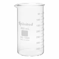Tall Form Glass Beaker, 400 mL, Type I Borosilicate Glass, Colorless