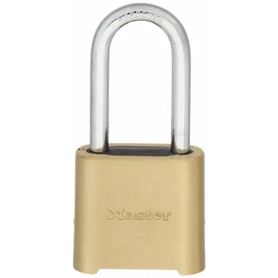 MASTER LOCK Combination Padlock: Scrolling Combo, Gold, Brass, Long Shackle - Long Shackle Combination Padlocks