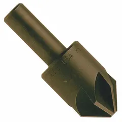 This six-flute countersink is designed for deburring and chamfering holes in metal, producing a smooth finish. It features an 82° angle, 3-inch body diameter, and 1-inch shank, made from high-speed steel. Commonly used in machining and fabrication to prepare holes for flat-head screws or remove sharp edges on industrial parts.