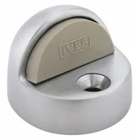 Door-mounted dome door stop with 2 in width and 1 3/8 in overall height. Chrome finish. Prevents doors from swinging too far, protecting walls and hardware in commercial and residential applications