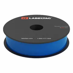 Continuous vinyl label roll for use with LabelTac Pro 2 printers. Blue gloss finish, 1 inch width by 150 feet length. Suitable for indoor and outdoor industrial labeling applications such as pipe marking, equipment tags, and hazard warnings.