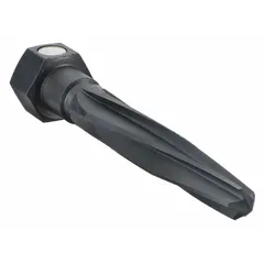 This bridge reamer is used to enlarge or align holes in metal structures such as steel beams and plates during construction or maintenance. It features a 1 1/16 in diameter, black oxide high-speed steel construction, and a magnetic hex shank for use with magnetic drill presses or handheld tools.