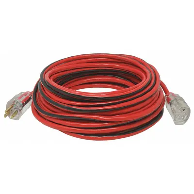 SOUTHWIRE Extension Cord: Outdoor Use, 100 ft Lg, Outlet, 5-15P, 14/3, SJTW, Black/Red - Outdoor Extension Cords with Single Outlet