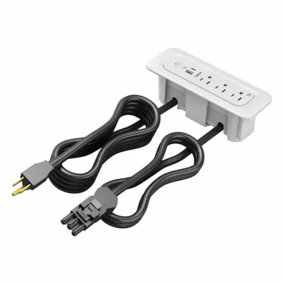 WIREMOLD Furniture Power Outlet: 3 Outlets, 10 ft Cord Lg, White, 5-15R, 7.63 in Wd - Furniture Power Strips
