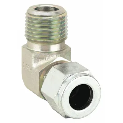 PARKER Compression Fitting Elbow: 1/2 in OD x 1/2 in Pipe Size, 3/4-20 Thread Size - Double-Ferrule Steel Compression Fittings