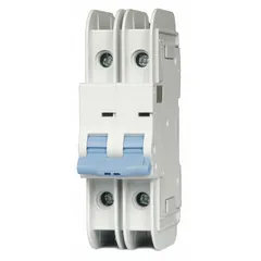 This B-curve, 2-pole miniature circuit breaker is UL489 listed for DIN rail mounting. Rated 6 A with a maximum AIR of 10kA at 480V AC, it accommodates AC voltage up to 480V AC and DC voltage up to 96V DC. Lug terminal connections are provided. Typical applications include overcurrent protection in industrial control panels, HVAC equipment, and machinery for resistive and lighting loads.