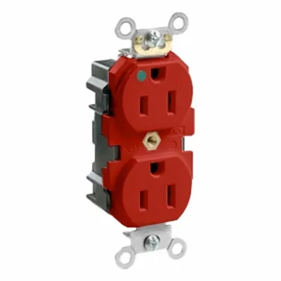 LEVITON Straight Blade Duplex Receptacle: Hospital Grade, Duplex, 5-15R, Red, 125V AC - General Purpose Receptacles