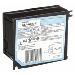 Electronic HID ballast for 39 W metal halide lamps with ANSI Code C130/M130. Features pulse start technology and operates on 120/277V AC input. Suitable for commercial lighting applications such as low-bay fixtures, accent lighting, and display cases.