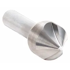 This KEO countersink features a 60° included angle and a single-flute design for fast cutting. It has a 1 in body diameter and 1 in shank, constructed from carbide for wear resistance. Suitable for creating conical recesses for flathead screws or deburring holes in metal, plastic, or wood.