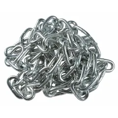 This Dayton load chain is a replacement part for forklifts, used in lifting and lowering loads during material handling operations. It has an overall length of 5.42 feet and is identified by manufacturer part number MHTI01G.