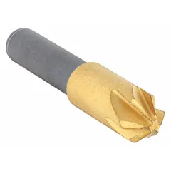 This countersink produces smooth, burr-free 60° chamfers on drilled holes in metal. The six-flute design and TiN-coated cobalt body provide clean finishes in machining, tool-and-die, and fabrication applications.