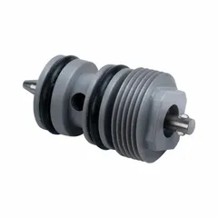 Hydraulic actuator assembly for flush valves, includes cartridge. Used in commercial restroom flush valve systems to control water flow in urinals and toilets.