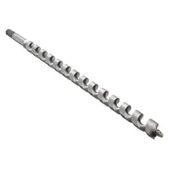 This pole auger drill bit is designed for drilling deep, clean holes in wood. It features an 11/16 in diameter, 18 in overall length, and a 7/16 in hex shank for secure grip in high-torque drills. The carbon steel construction with PTFE coating reduces friction and resists corrosion.