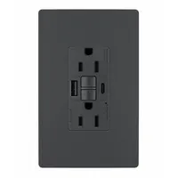USB Receptacle: 5-15R, Graphite, 125V AC, 15 A, GFCI (MPN 1597TRUSBACGC4)